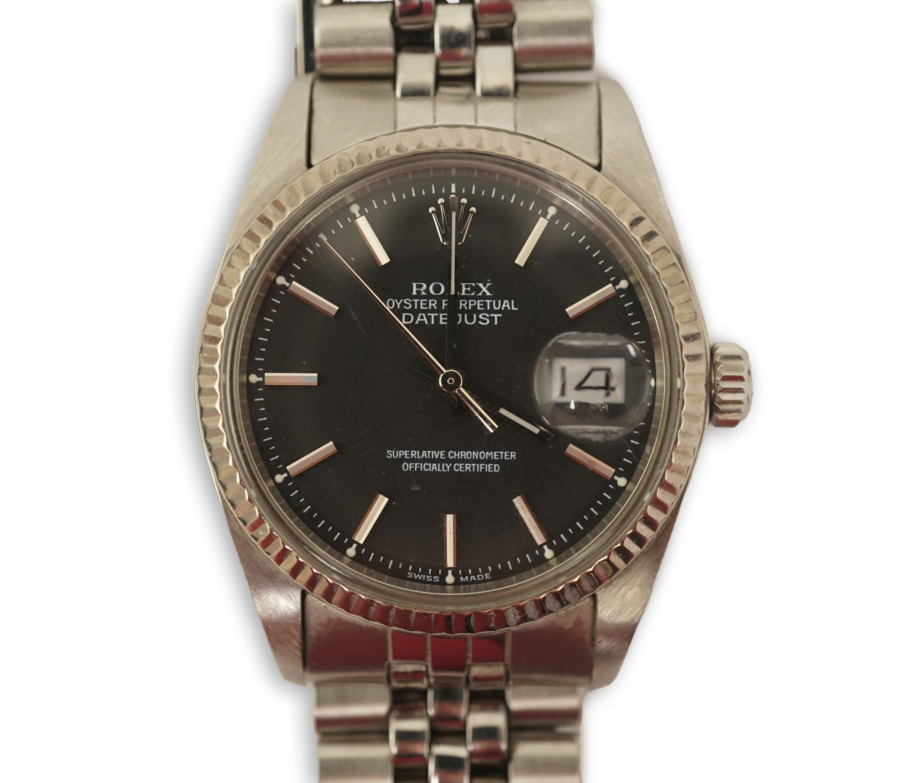 A gentleman's mid 1970's stainless steel Rolex Oyster Perpetual Datejust, on a stainless steel Rolex bracelet